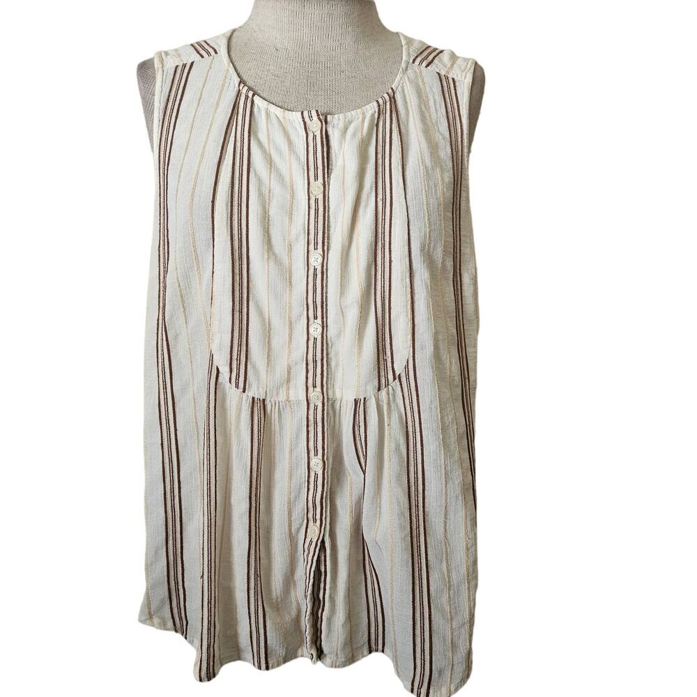 Michael Kors Cream Striped Sleeveless Blouse Size Large